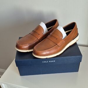 Cole Haan Brown Leather Penny Loafers with Cream Sole